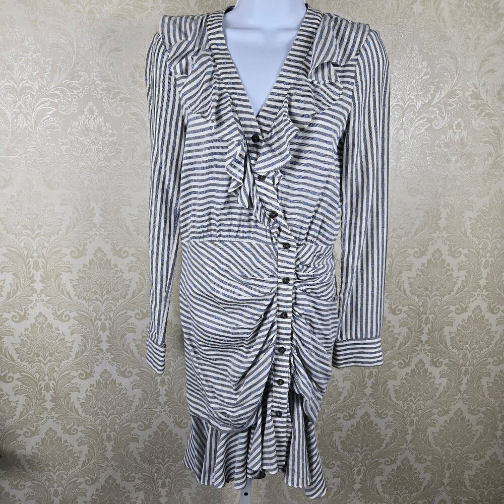 Veronica Beard Size 0 Kai Swiss Dot Striped Dress Long Sleeve Ruched Ruffle